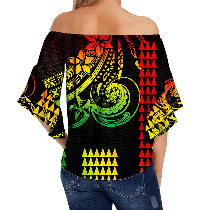 Kakau Hawaiian Polynesian Off Shoulder Waist Wrap Top Reggae