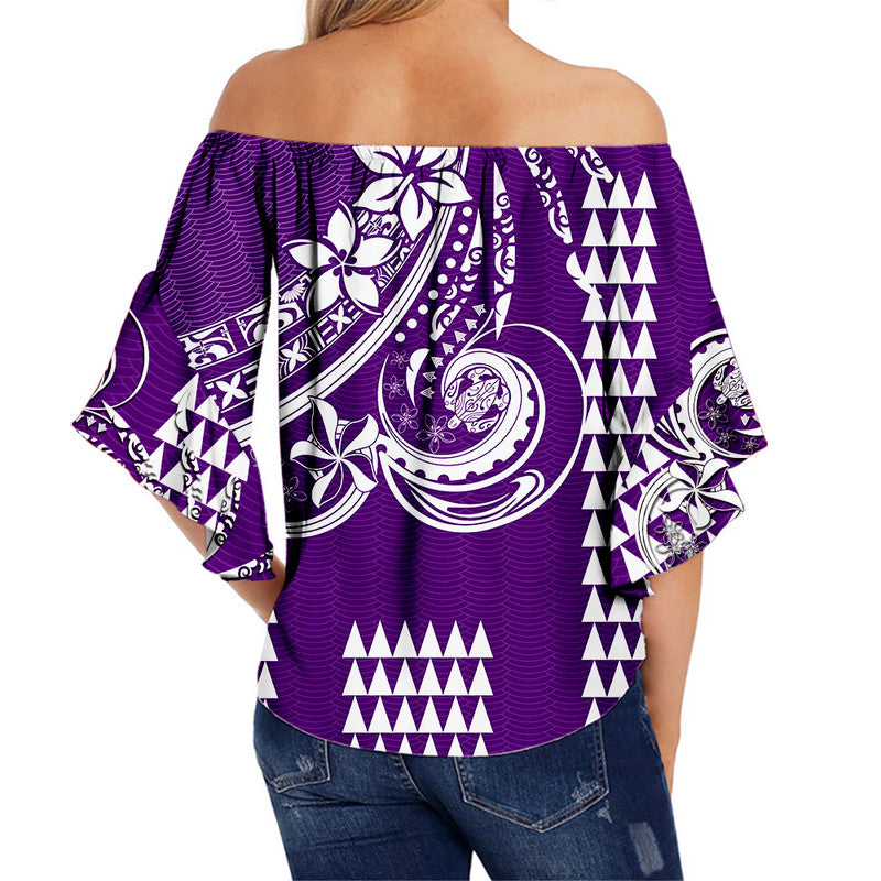 Kakau Hawaiian Polynesian Off Shoulder Waist Wrap Top Purple