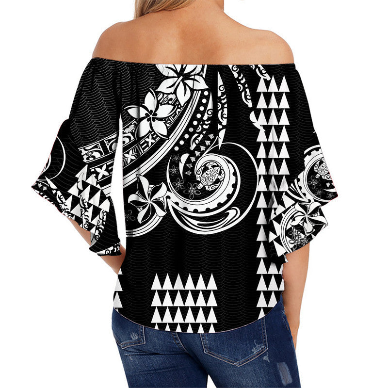 Kakau Hawaiian Polynesian Off Shoulder Waist Wrap Top Black