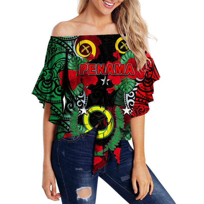 Vanuatu Penama And Hibiscus Off Shoulder Waist Wrap Top