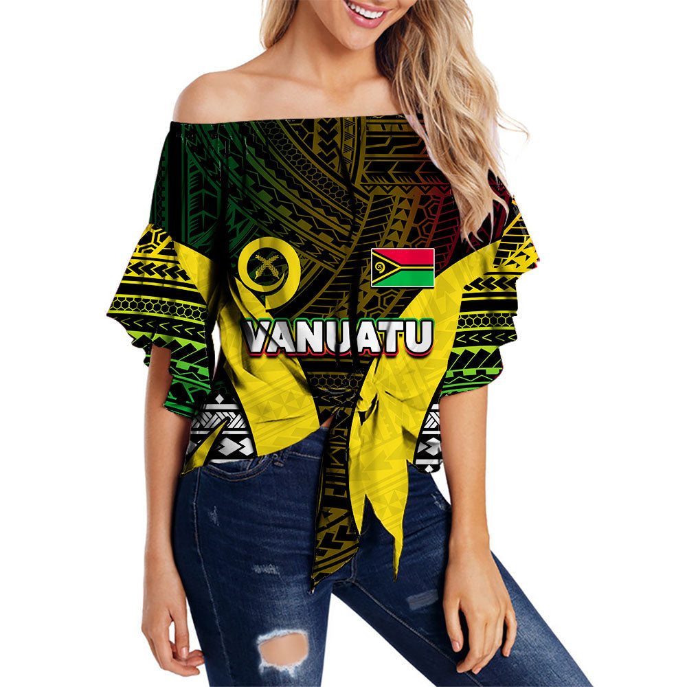 Vanuatu Off Shoulder Waist Wrap Top Polynesian Patterns Mix Pig Tusk