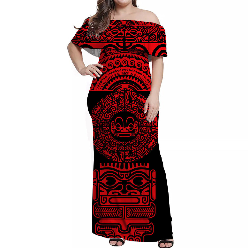 Marquesas Islands Off Shoulder Long Dress Simplified Version Red NO.1