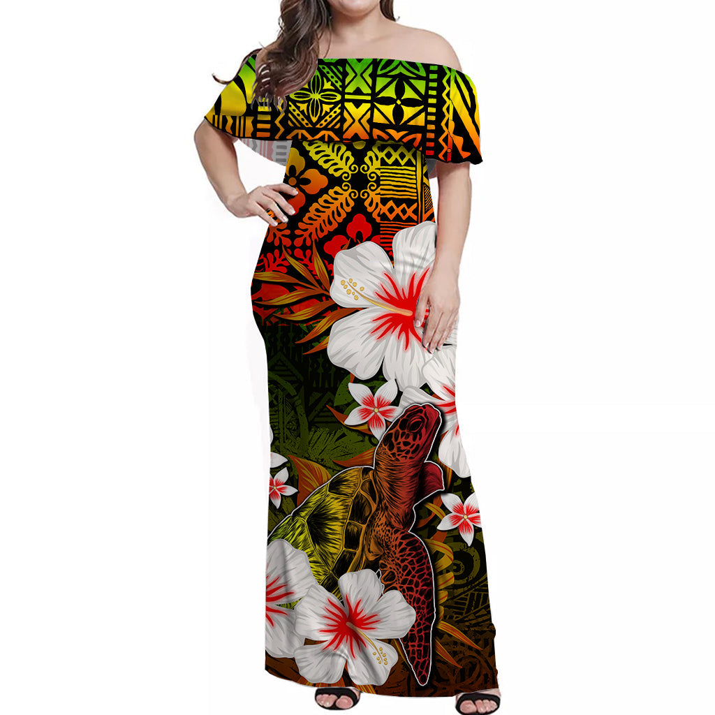 Hawaii Turtle Off Shoulder Long Dress Style No.2