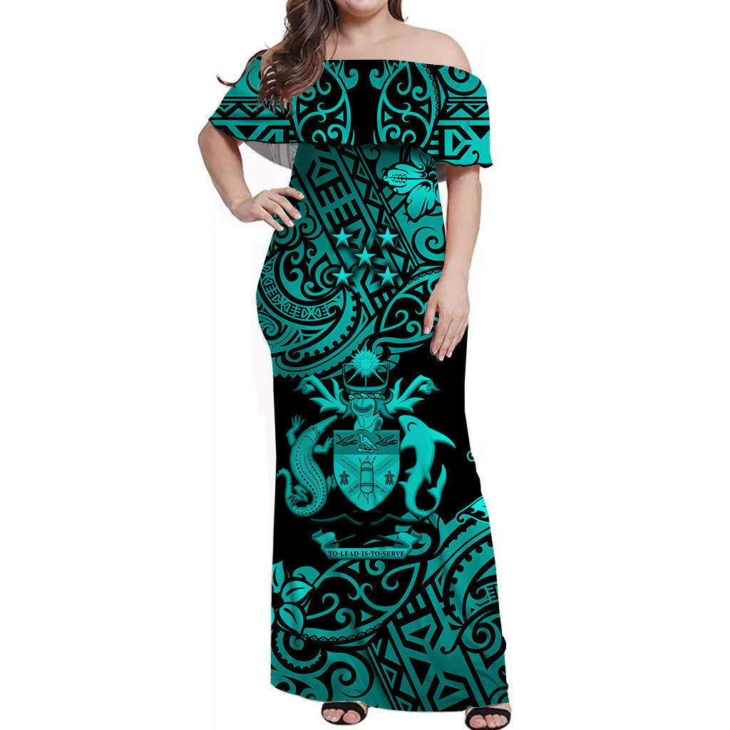 Solomon Islands Off Shoulder Long Dress Unique Vibes Turquoise NO.1