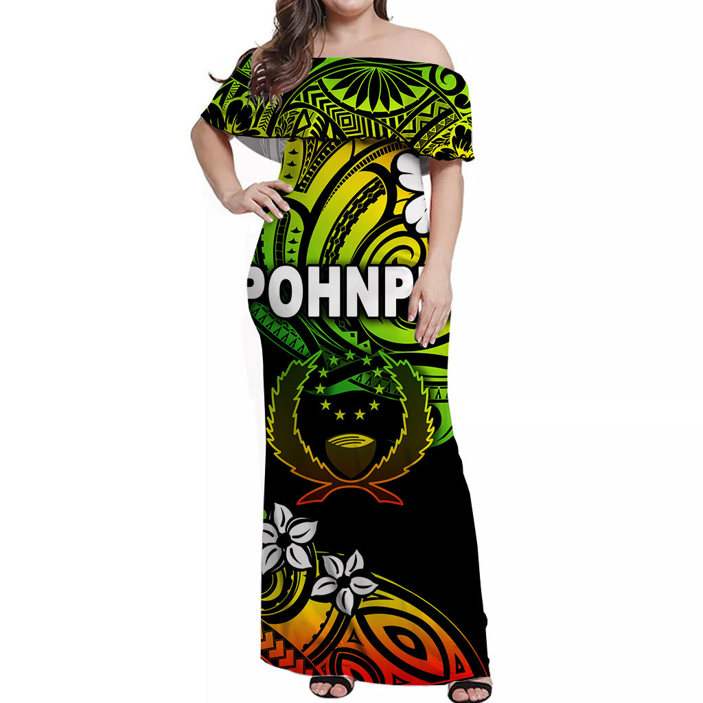 FSM Pohnpei Off Shoulder Long Dress Unique Vibes Reggae