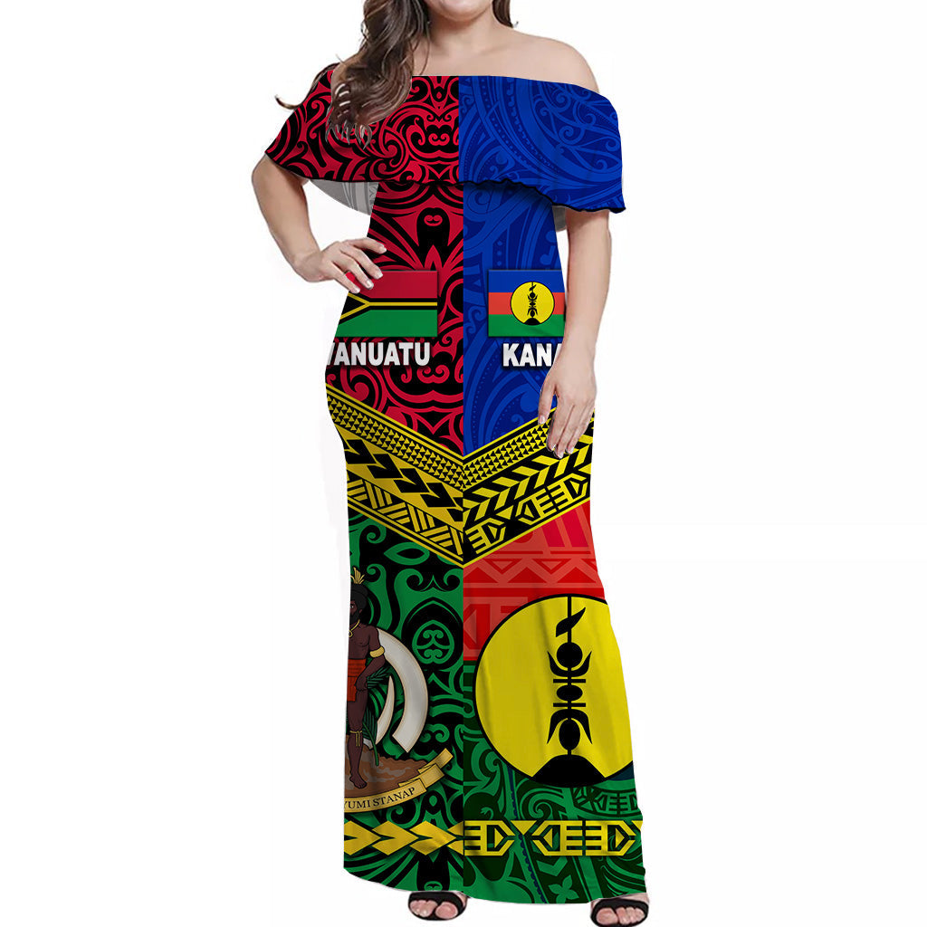 Vanuatu And New Caledonia Kanaky Off Shoulder Long Dress Together