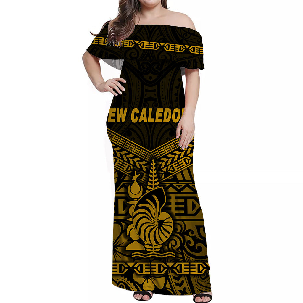 New Caledonia Off Shoulder Long Dress Simple Style Gold