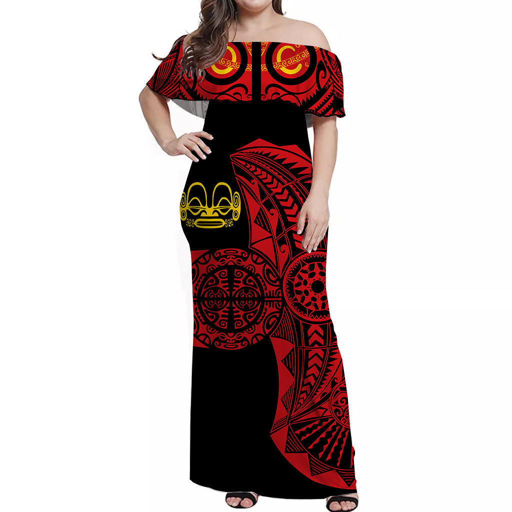 Marquesas Islands Off Shoulder Long Dress Original Style Red