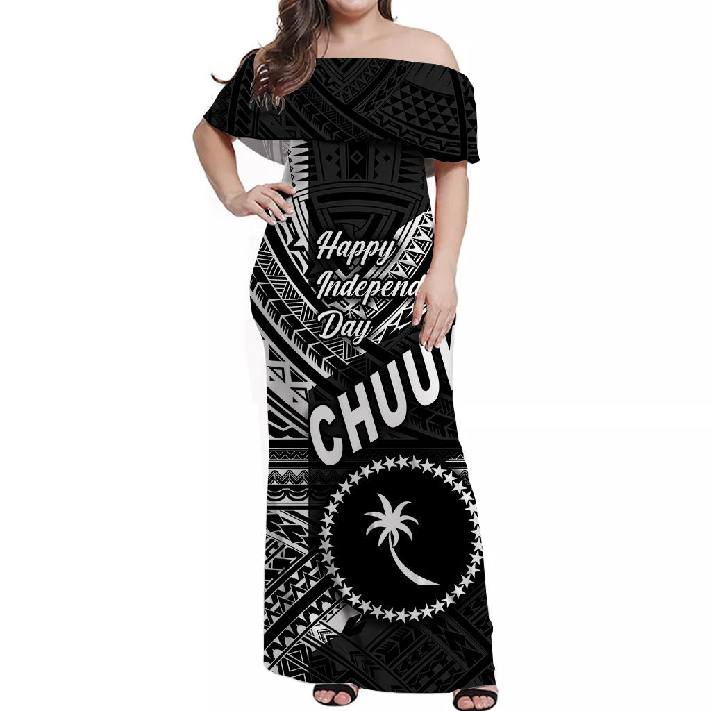 FSM Chuuk Off Shoulder Long Dress Happy Independence Day Original Vibes Black
