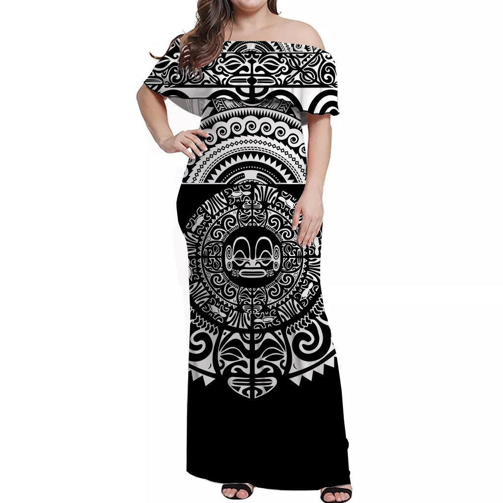 Marquesas Islands Off Shoulder Long Dress Simplified Version Black