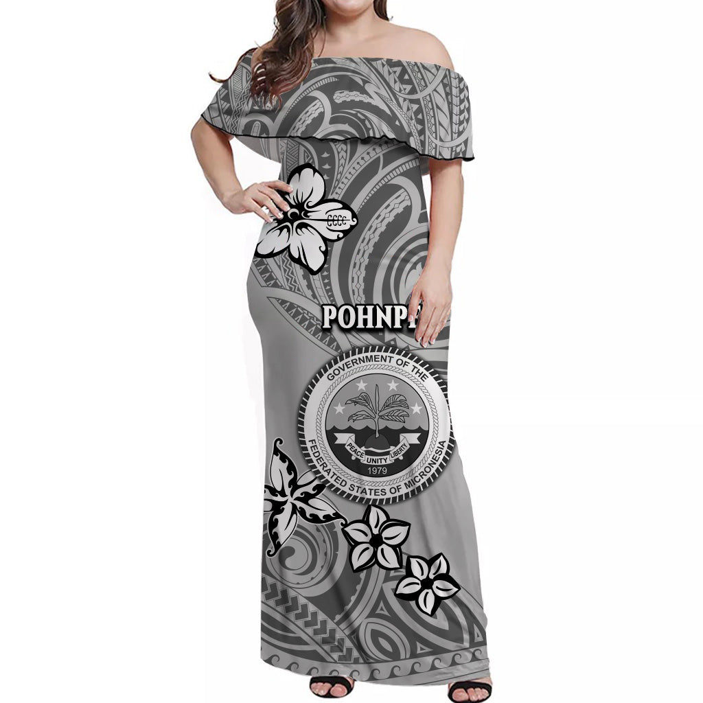 Pohnpei Off Shoulder Long Dress Unique Vibes Grey
