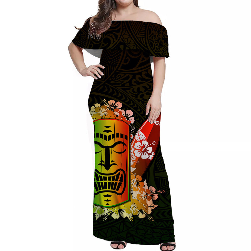 Hawaii Tiki Off Shoulder Long Dress Polynesian Style No.1