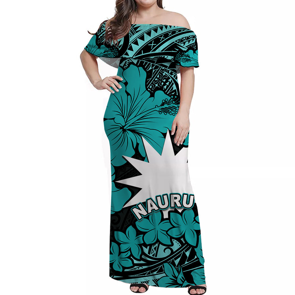 Nauru Off Shoulder Long Dress Hibiscus Mix Polynesian No.4