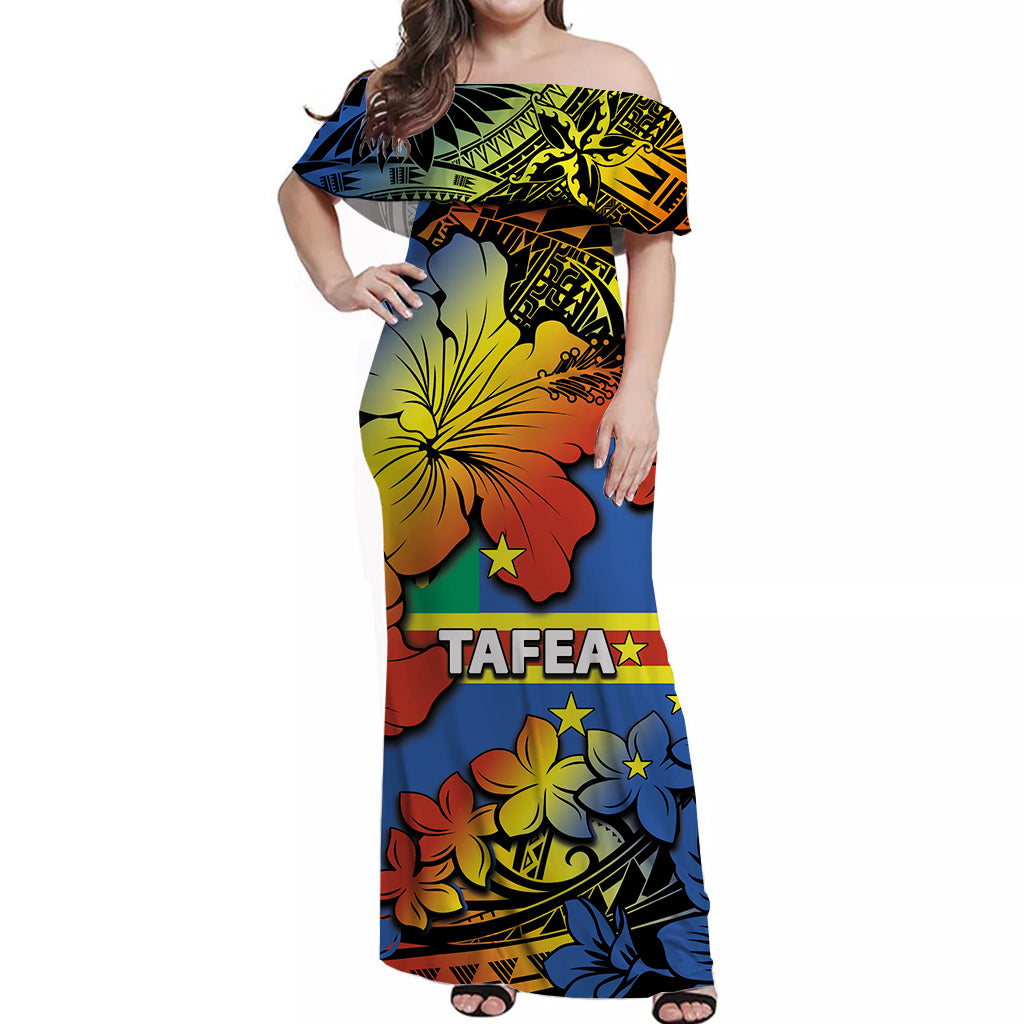 Vanuatu Tafea Off Shoulder Long Dress Hibiscus Mix Polynesian