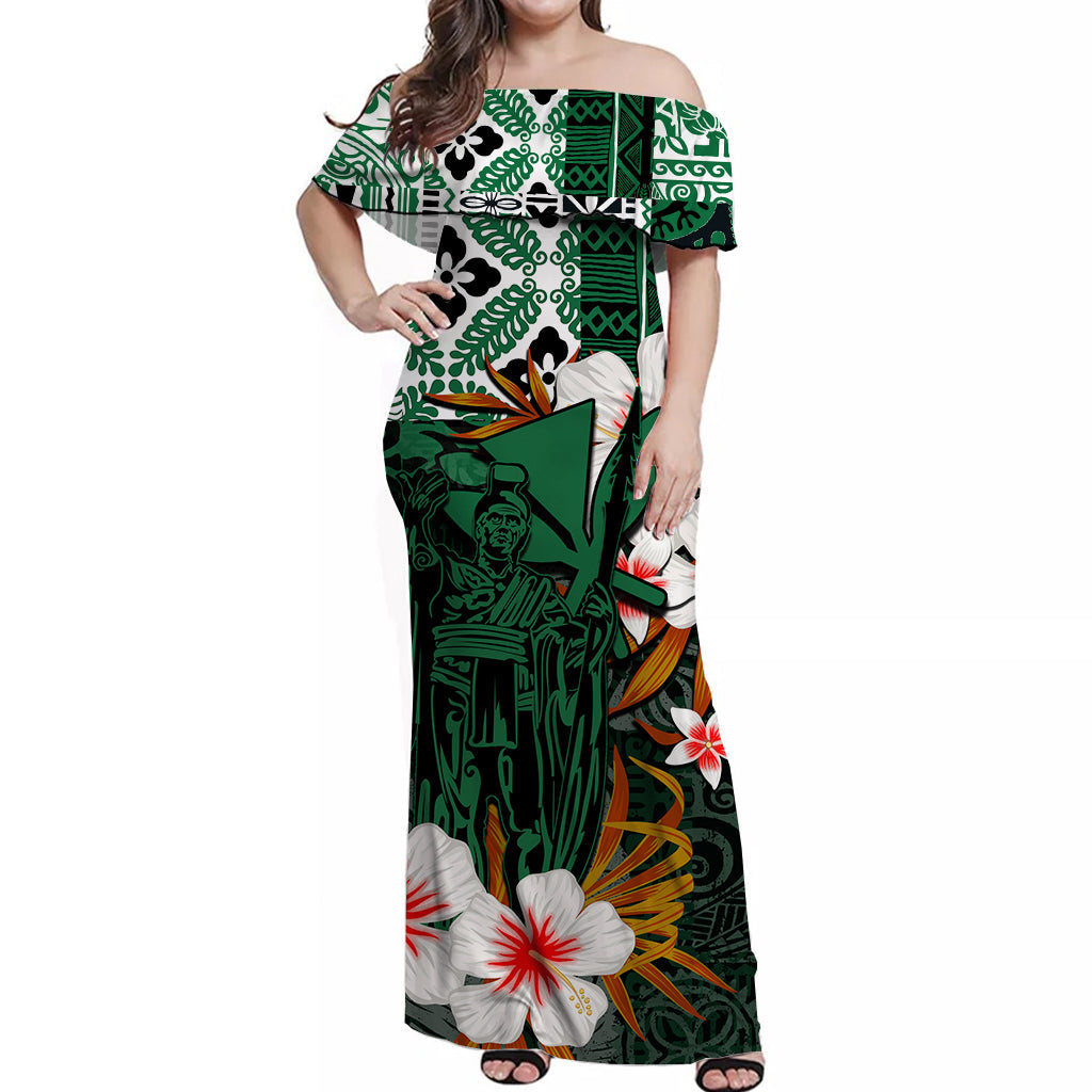 Hawaii King Off Shoulder Long Dress Green Style