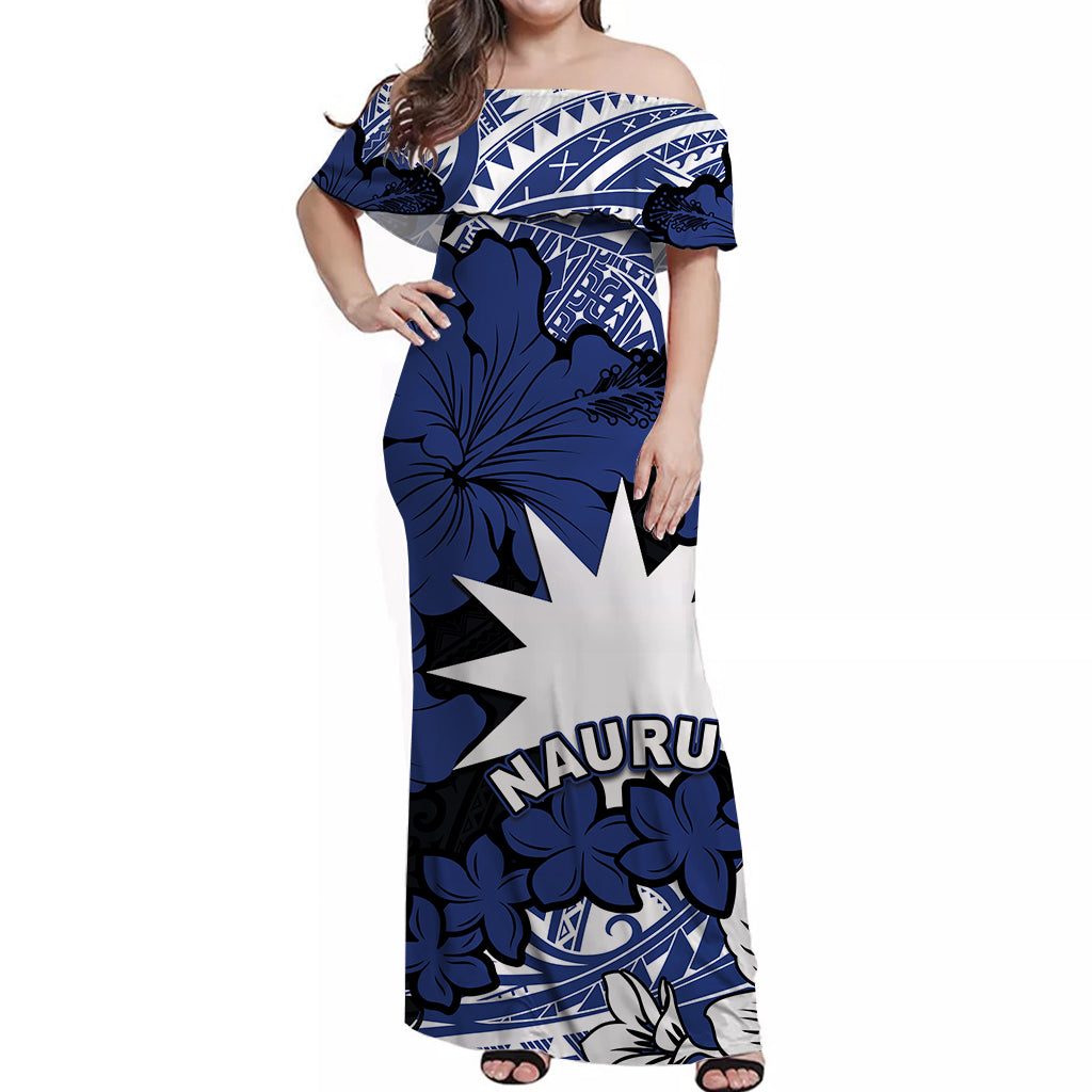 Nauru Off Shoulder Long Dress Hibiscus Mix Polynesian No.1