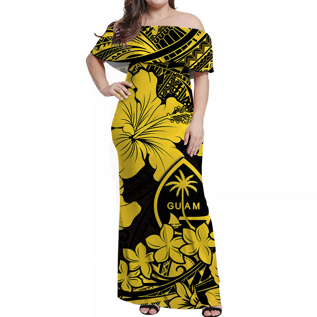 Guam Off Shoulder Long Dress Hibiscus Yellow Style
