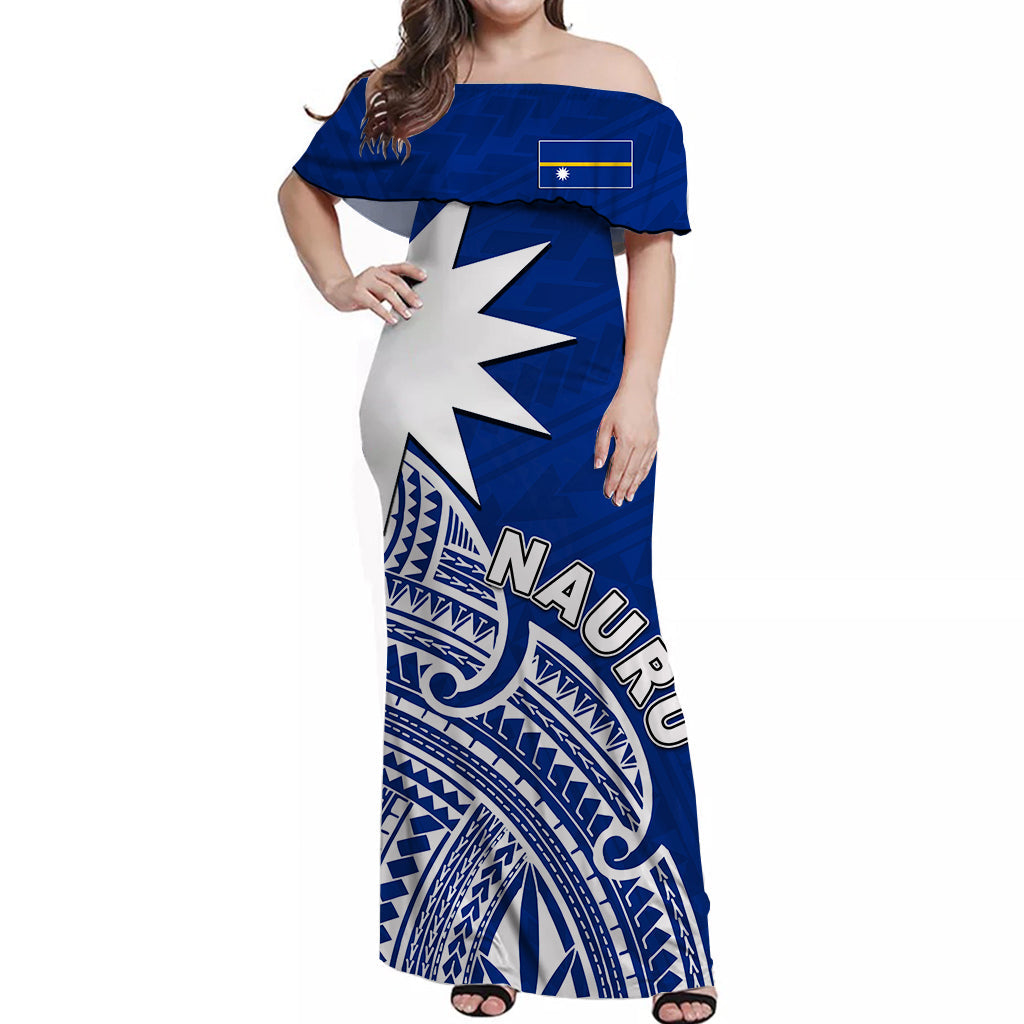 Nauru Off Shoulder Long Dress Flag In Heart No.1