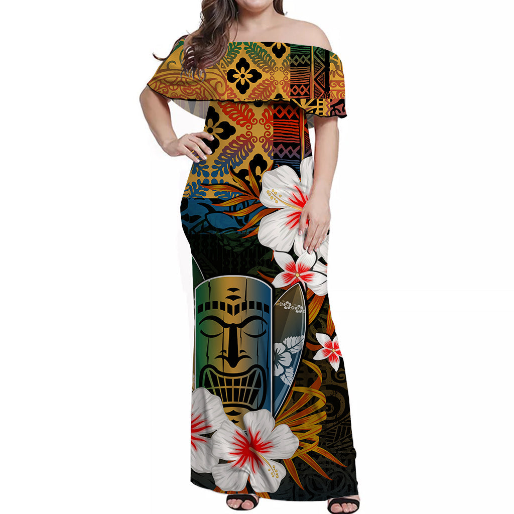 Hawaii Tiki Off Shoulder Long Dress Hawaii Style No.1