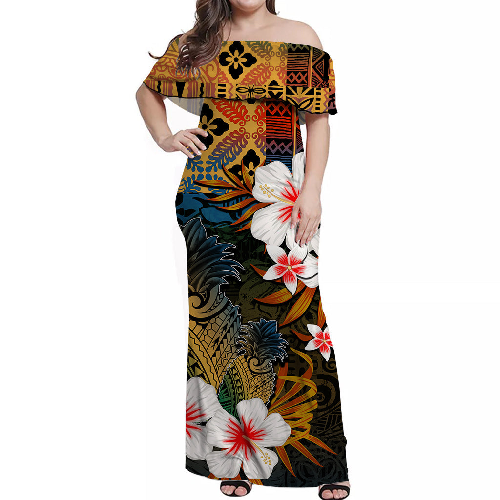 Hawaii Pineapple Off Shoulder Long Dress Hawaii Style No.1