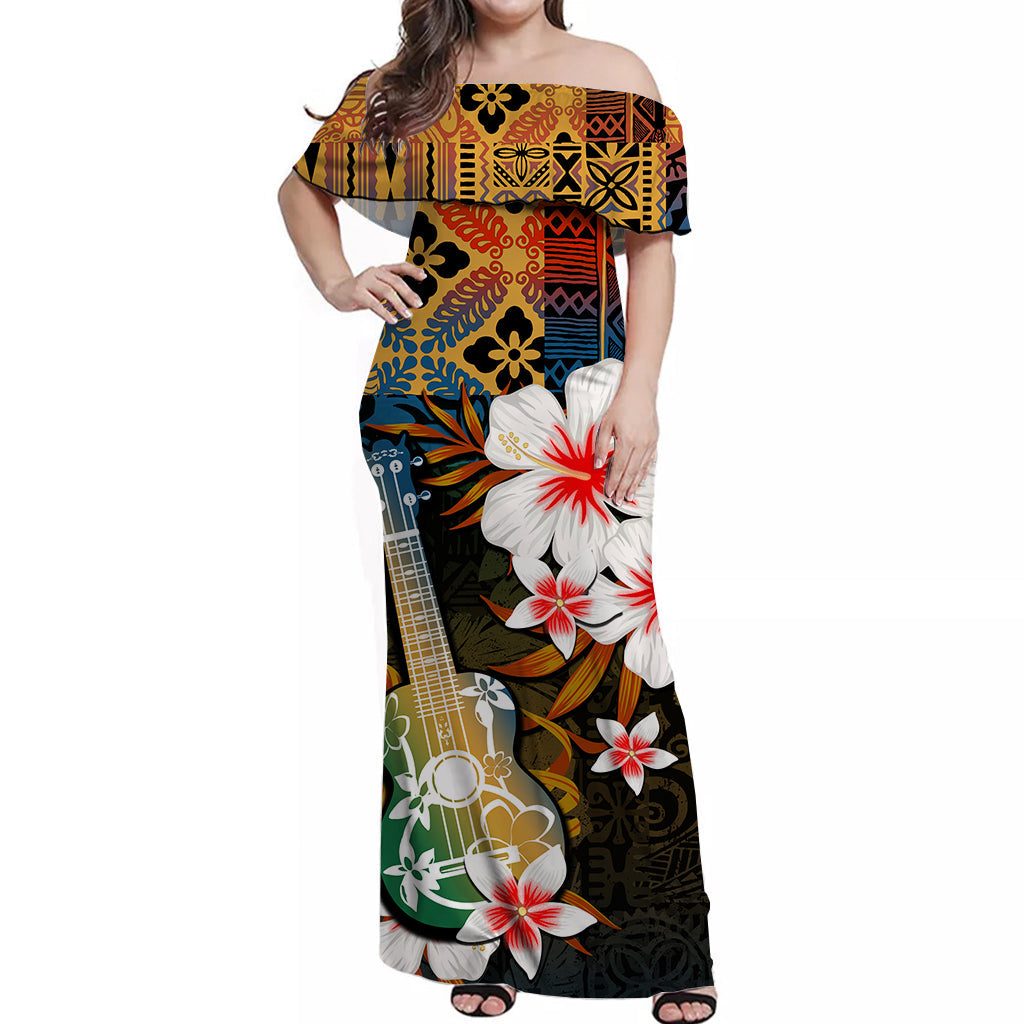 Hawaii Ukulele Off Shoulder Long Dress Hawaii Style No.1