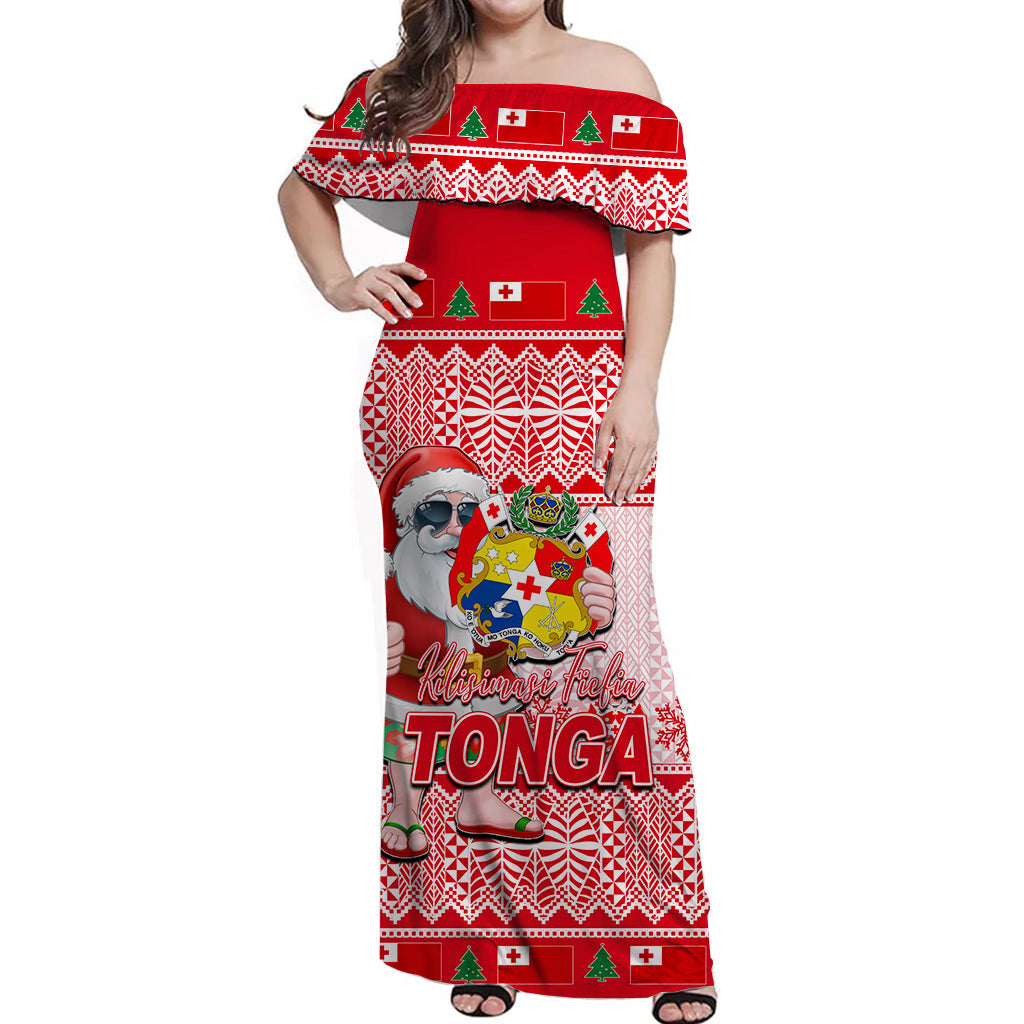 Tonga Christmas Off Shoulder Long Dress Cool Santa Claus