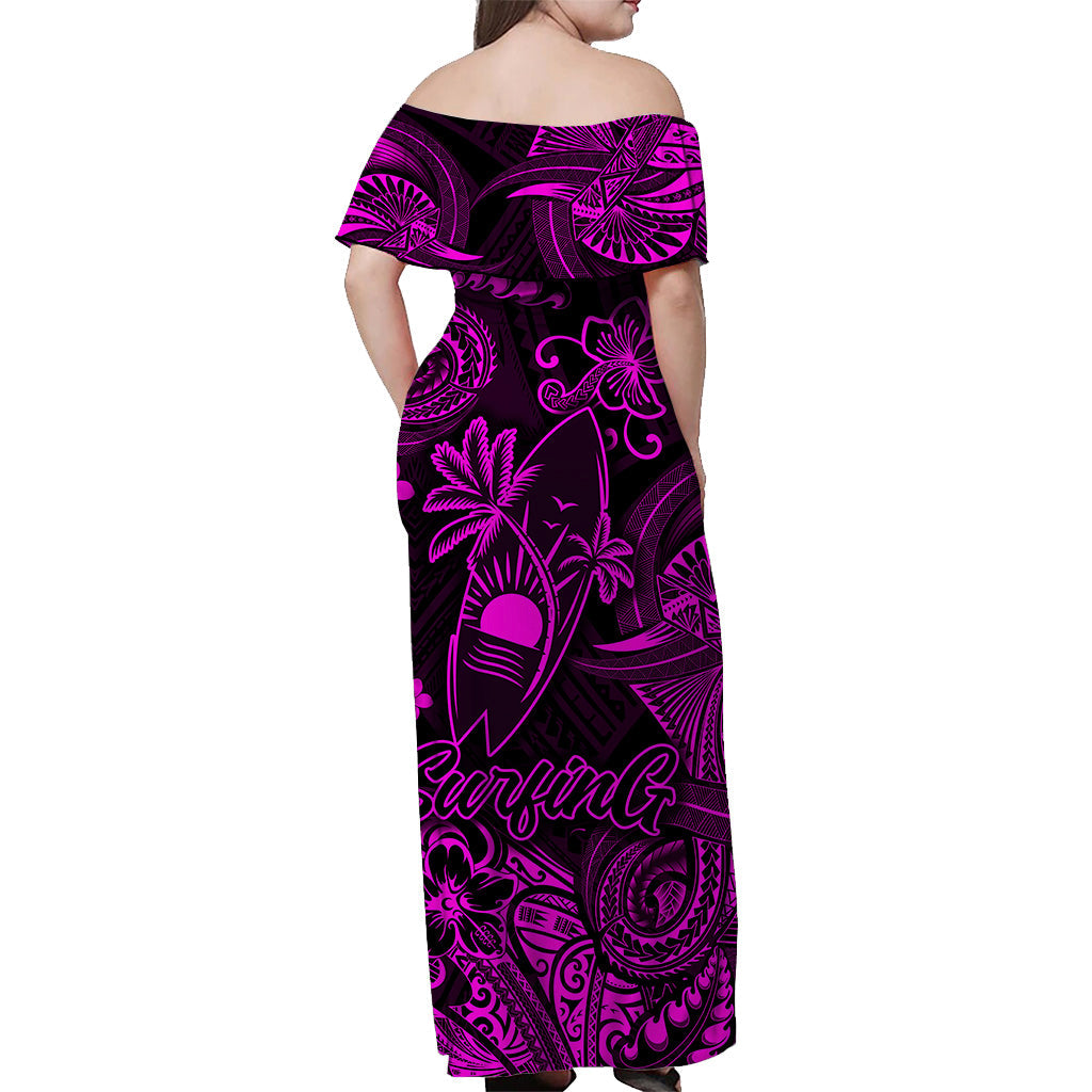Hawaii Surfing Polynesian Off Shoulder Long Dress Unique Style Pink