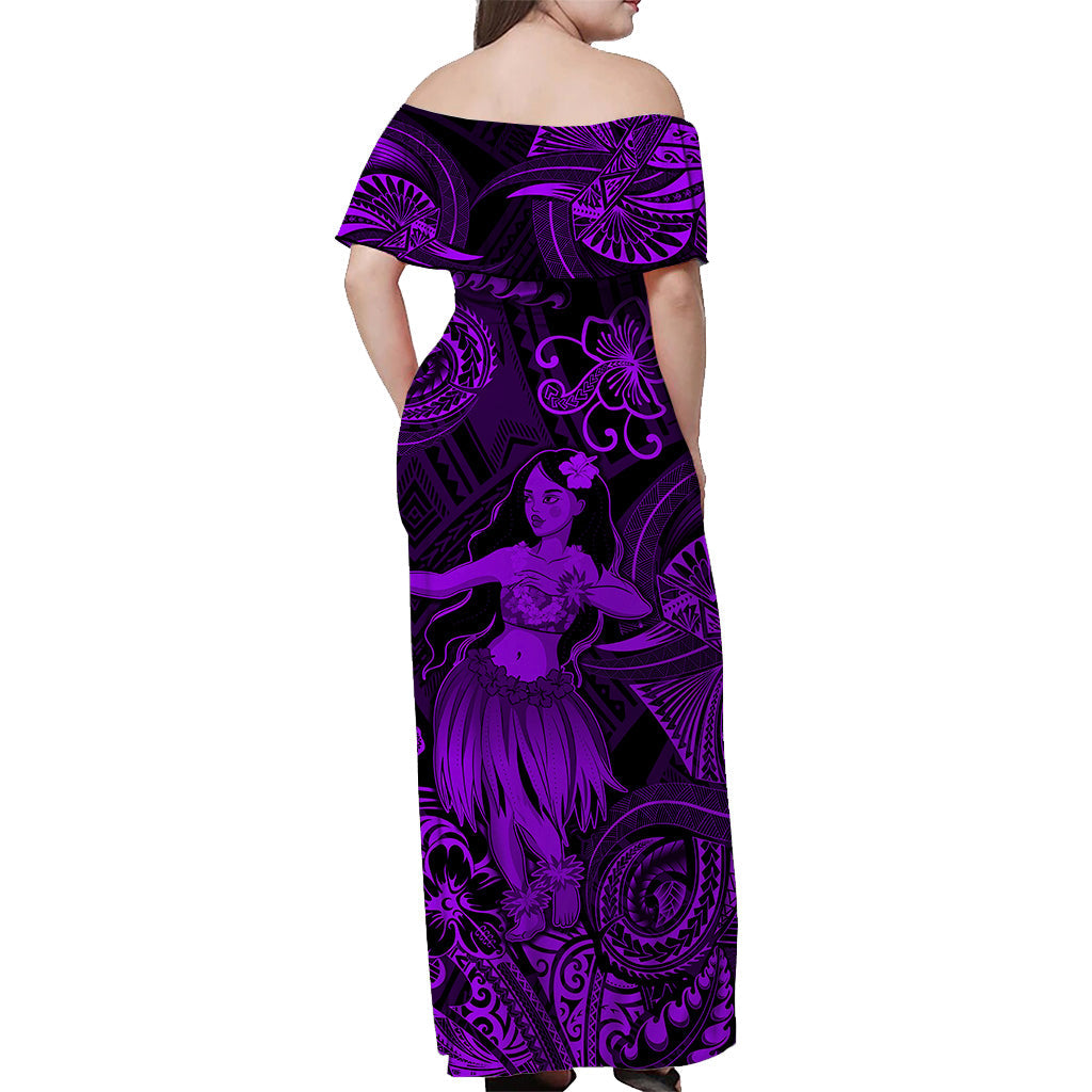 Hawaii Hula Girl Polynesian Off Shoulder Long Dress Unique Style Purple