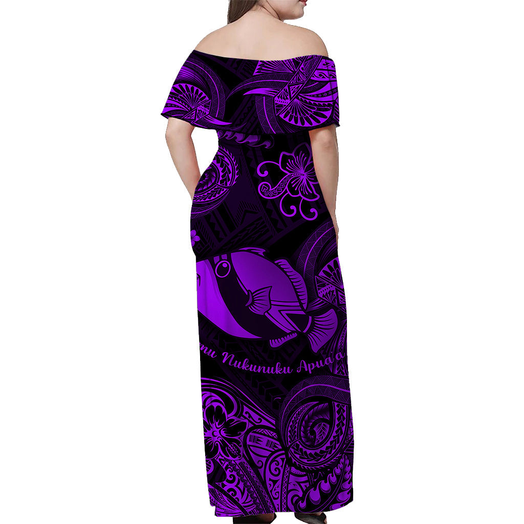 Hawaii State Fish: Humuhumu Nukunuku Apuaa Polynesian Off Shoulder Long Dress Unique Style Purple