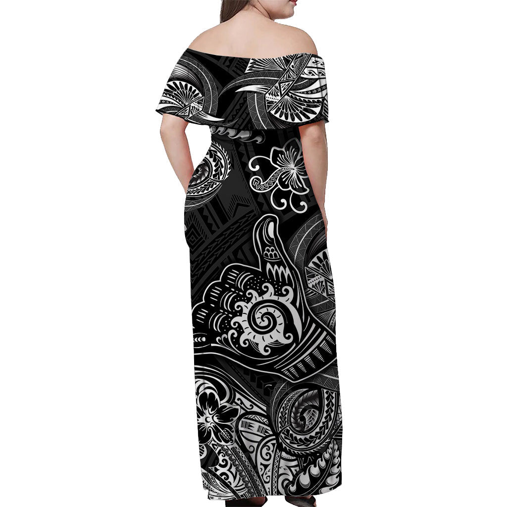 Hawaii Shaka Polynesian Off Shoulder Long Dress Unique Style Black