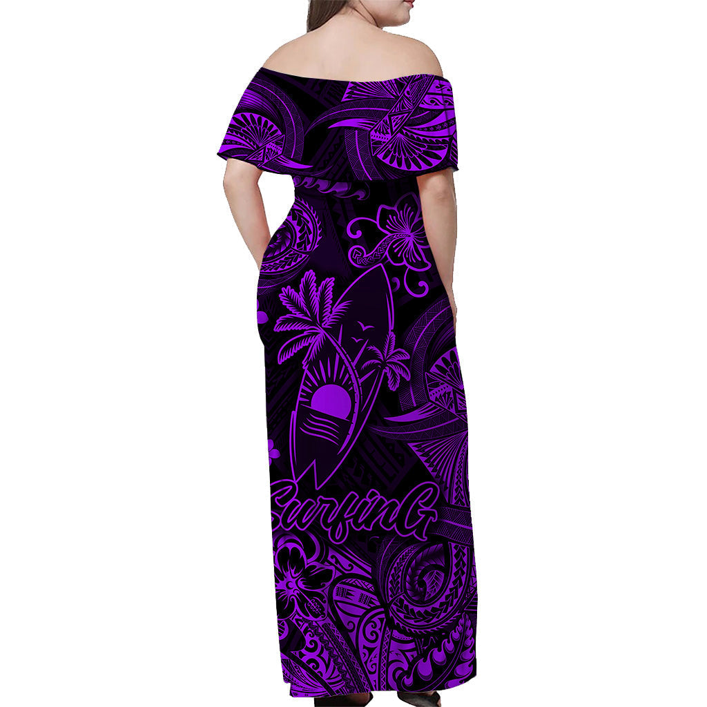 Hawaii Surfing Polynesian Off Shoulder Long Dress Unique Style Purple