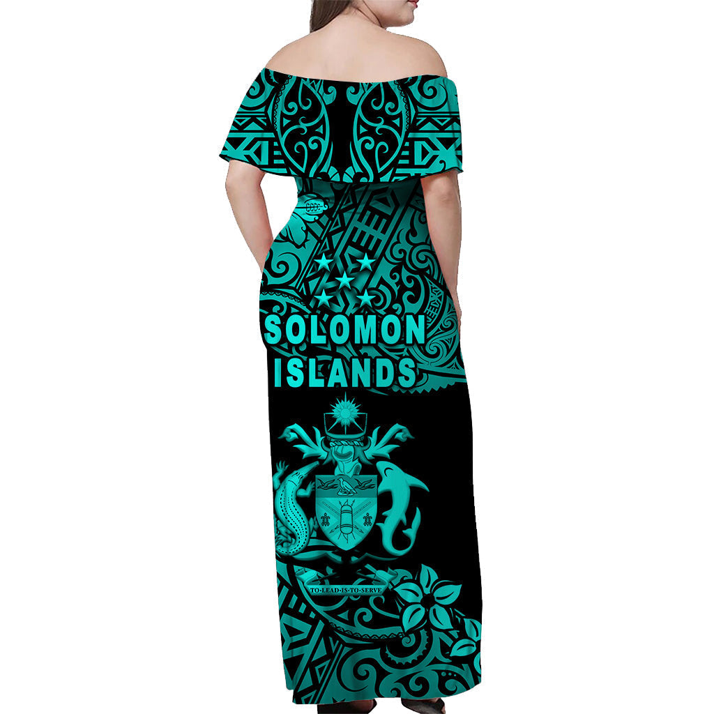 Solomon Islands Off Shoulder Long Dress Unique Vibes Turquoise