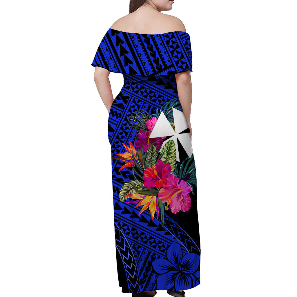 Wallis and Futuna Off Shoulder Long Dress Hibiscus Blue No.1 Color