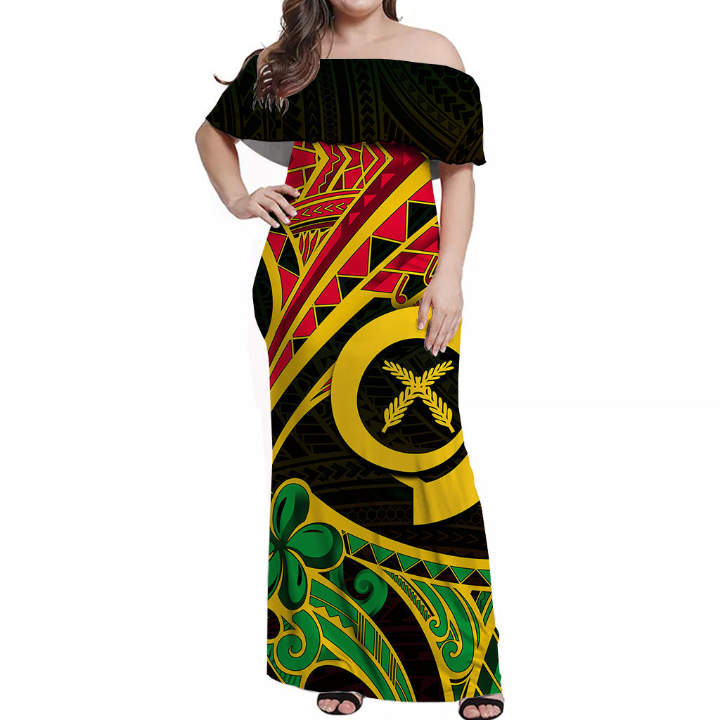 Vanuatu Off Shoulder Long Dress Tribal Tattoo No.2