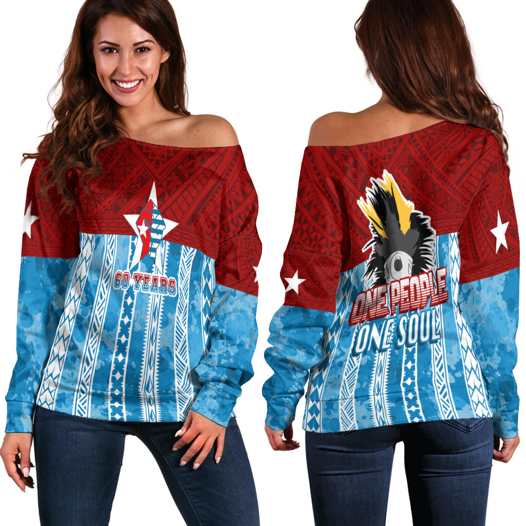 West Papua 60 Years OPM Morning Star with Polynesian Pattern Off Shoulder Sweater