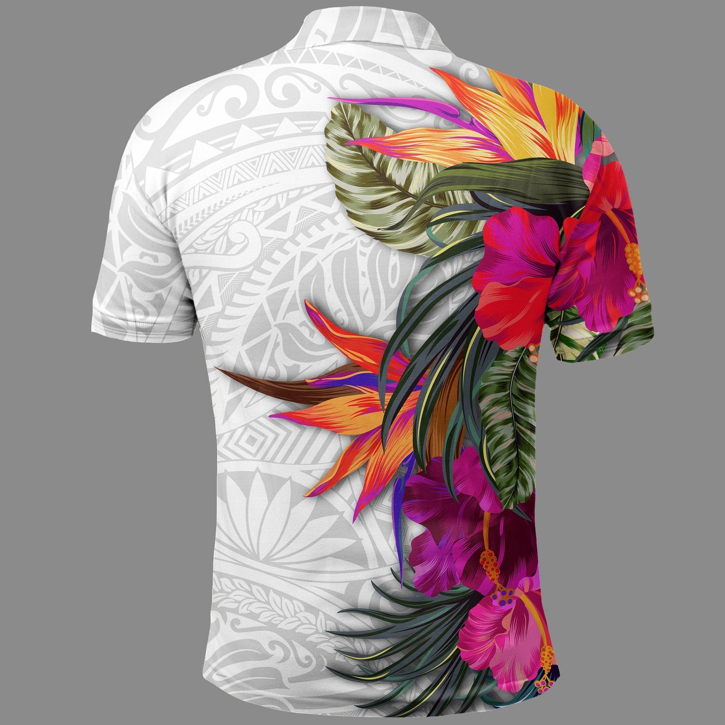 Polynesian Custom Personalised Polo Shirt - Hibiscus White Pattern