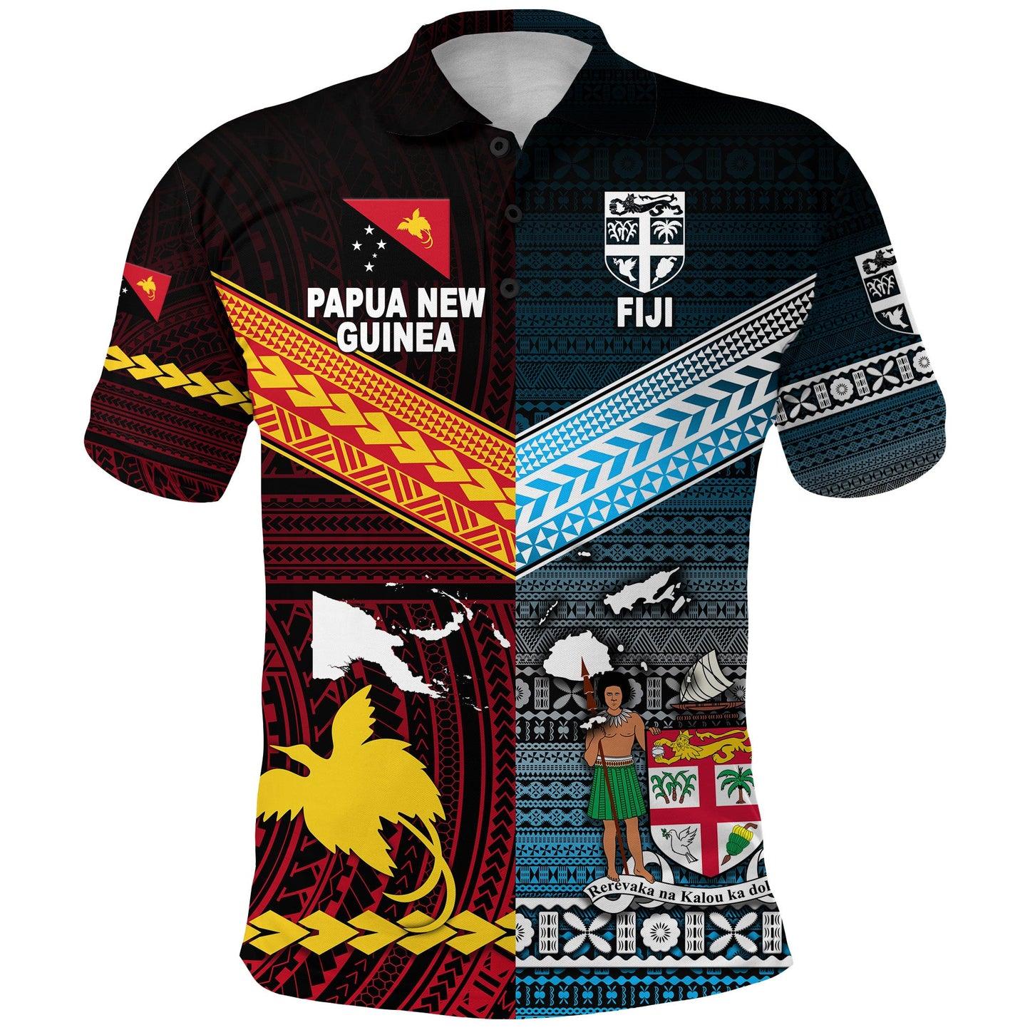 Papua New Guinea Polynesian And Fiji Tapa Together Polo Shirt - Blue
