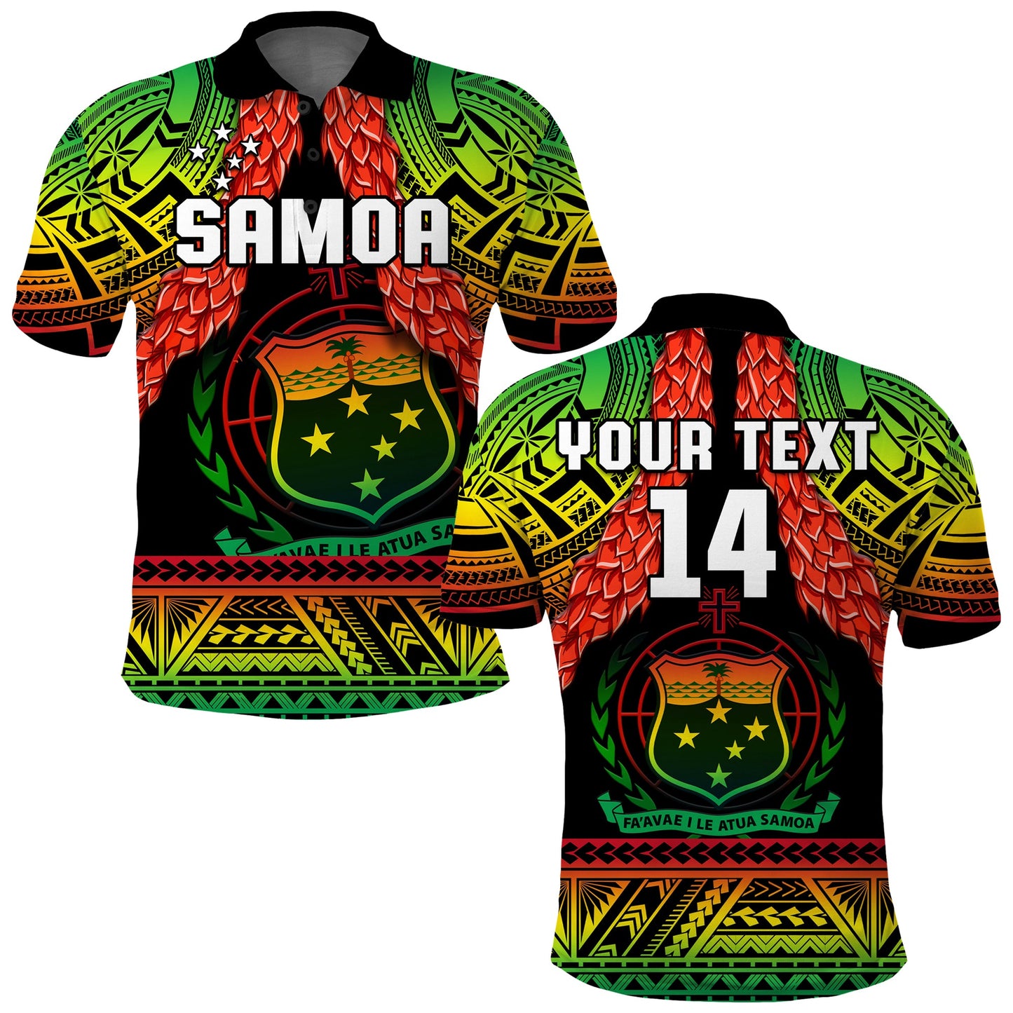 Custom Text And Number Samoa Rugby Polo Shirt Teuila Torch Ginger Gradient Style