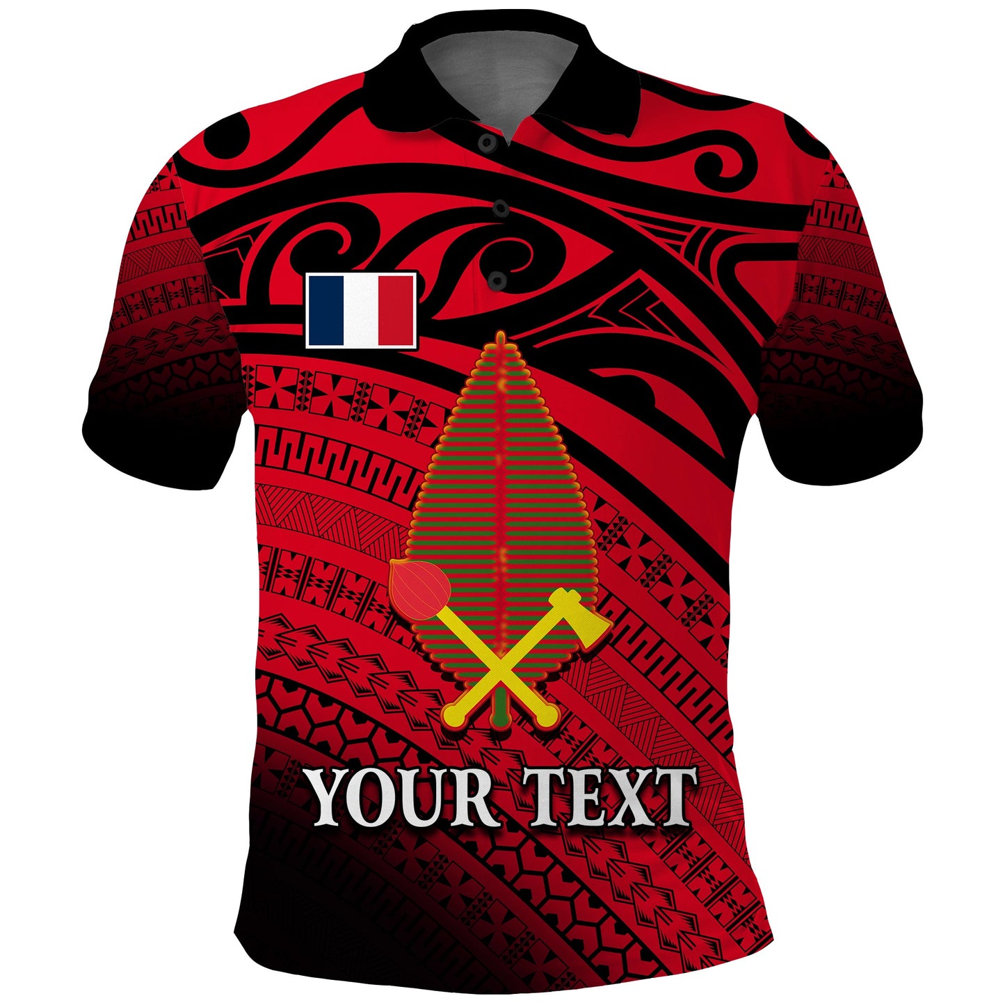 Custom Personalised Alo Chiefdom Wallis et Futuna Polo Shirt Polynesian Pattern and Flag