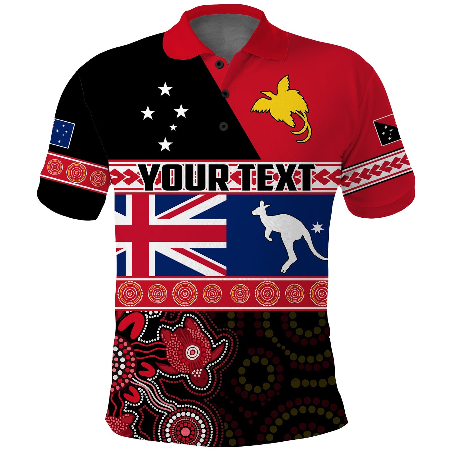 Custom Personalised Papua New Guinea and Australia Polo Shirt Aboriginal PNG and AUS