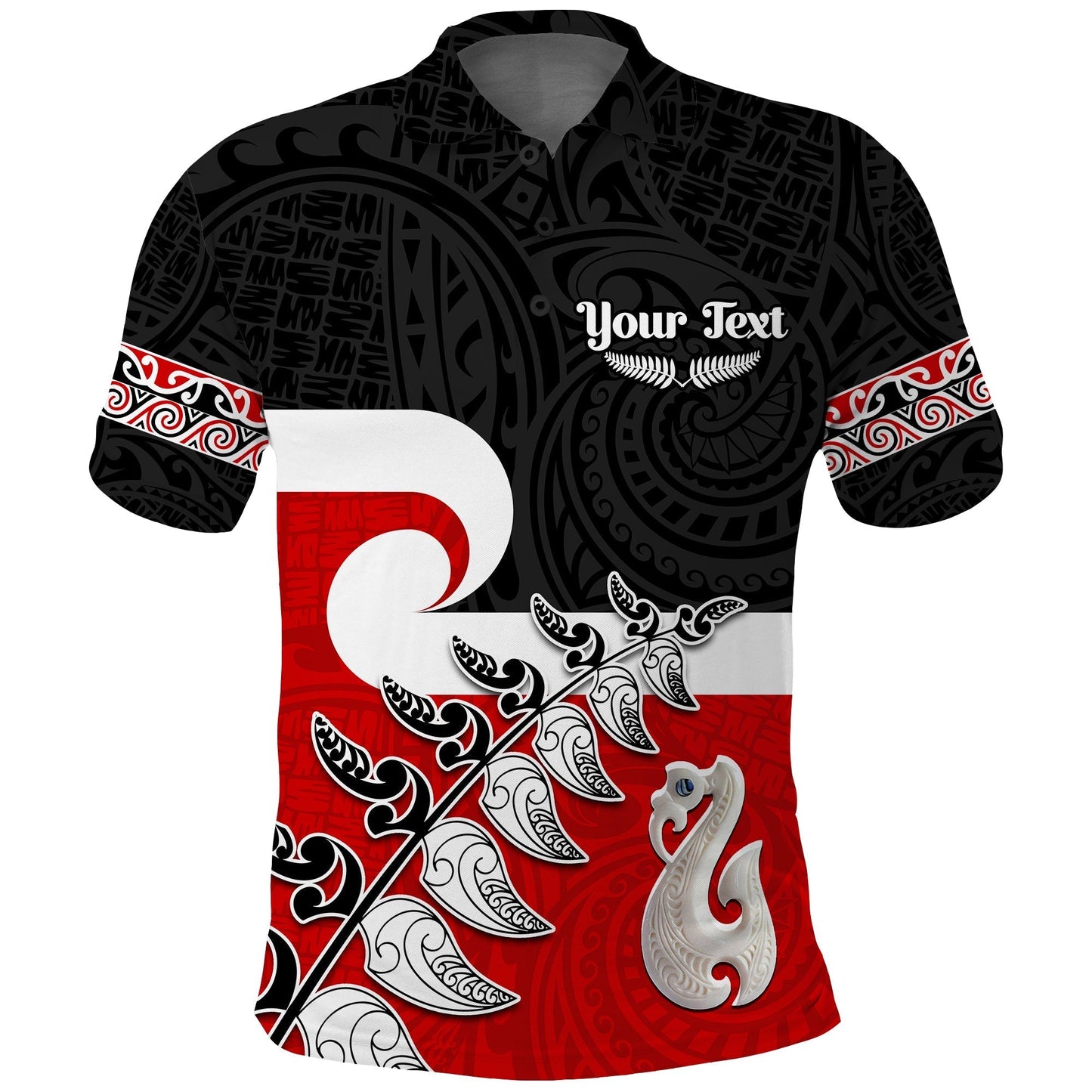 Custom Personalised Waitangi Polo Shirt Aotearoa Maori Pattern Mix Fern and Manaia Koru
