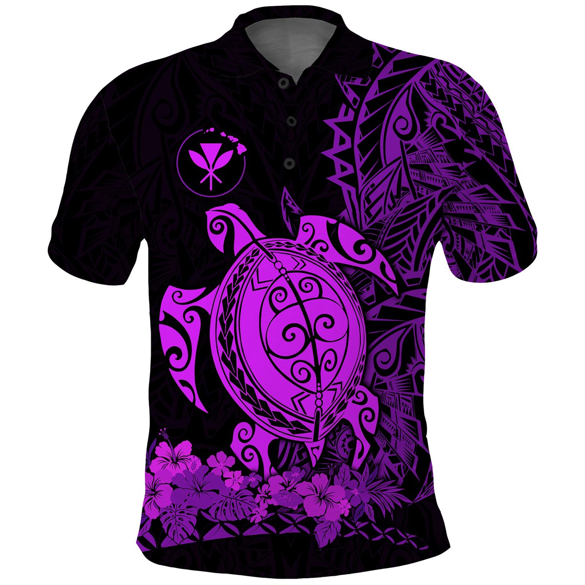 Hawaii Polynesian Polo Shirt Purple Sea Turtles Hawaiian