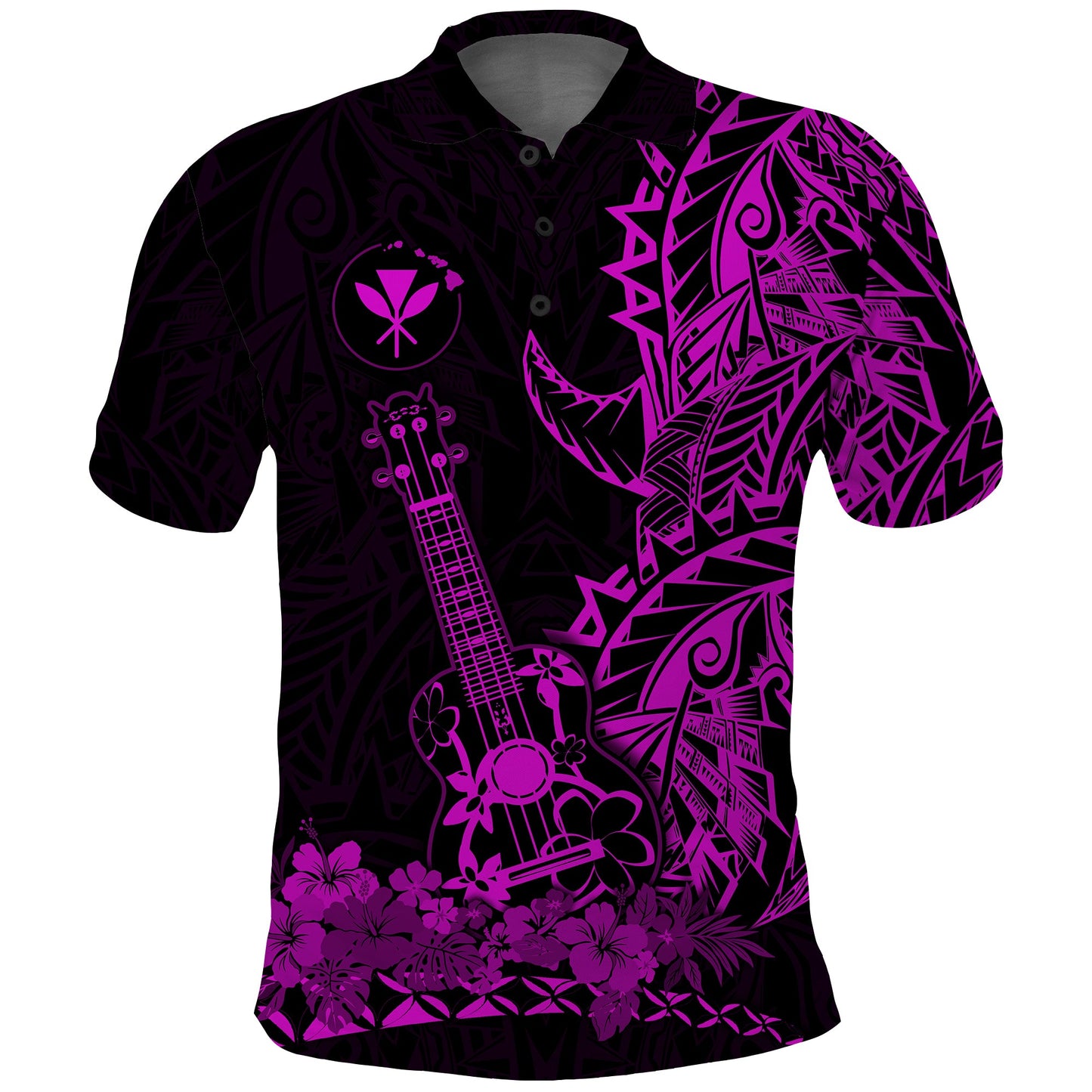 Hawaii Polynesian Polo Shirt Ukulele Purple