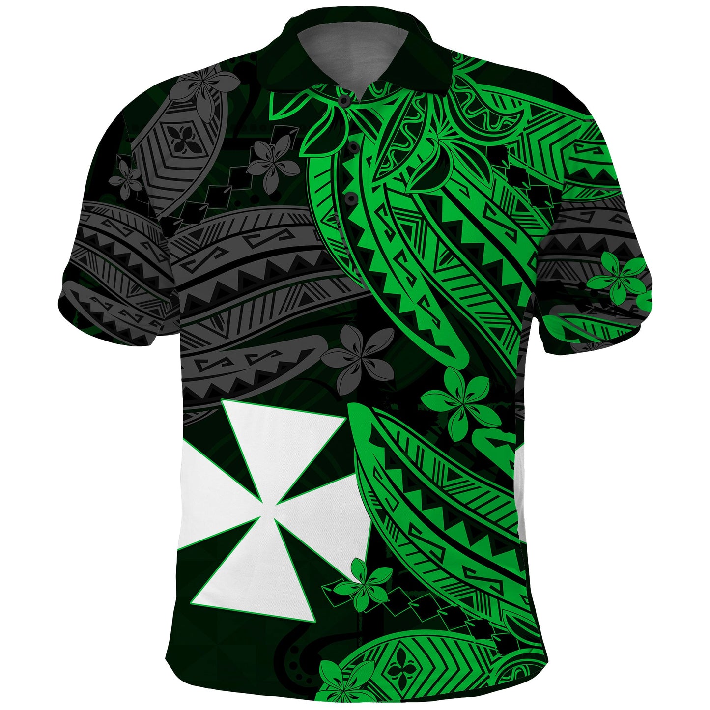 Wallis and Futuna Polo Shirt Enjoy Polynesian Flowers Version Green