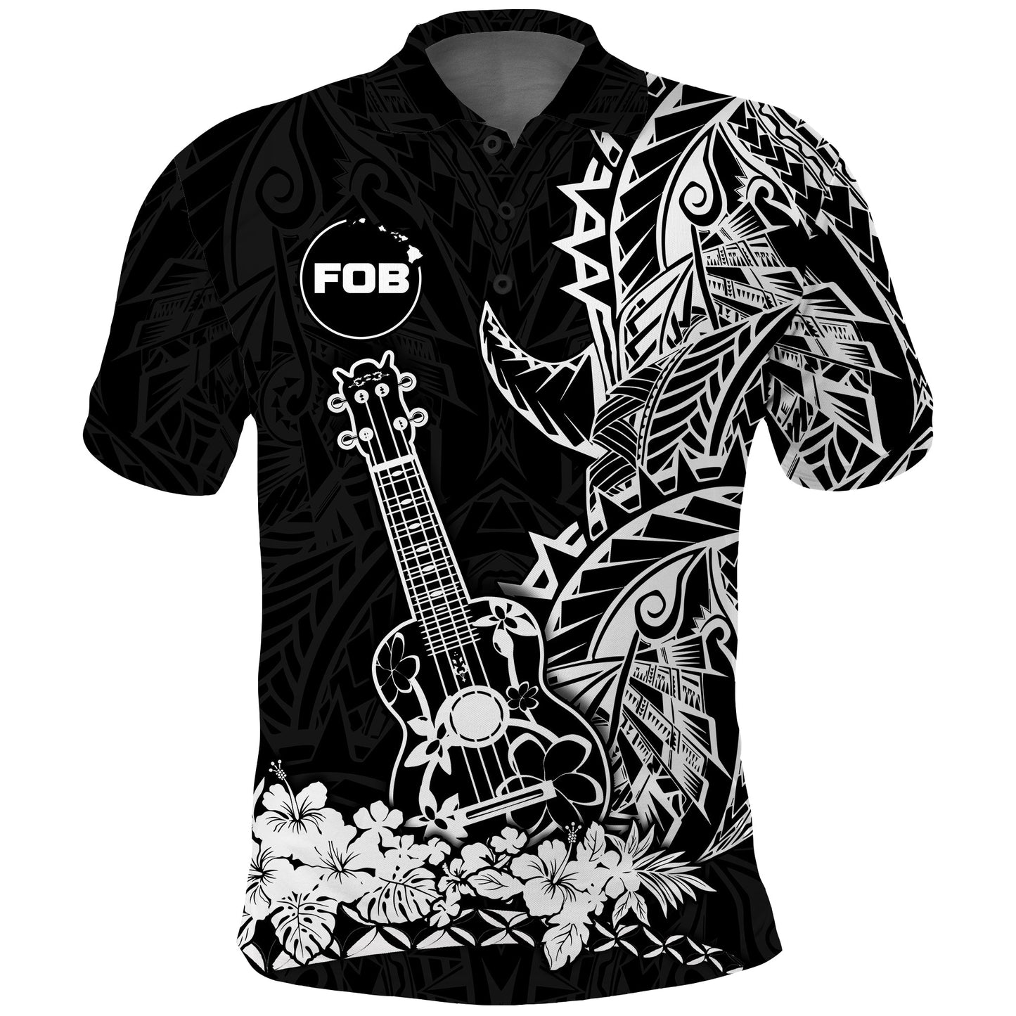 Father of the Bride Hawaii Polynesian Polo Shirt White Ukulele