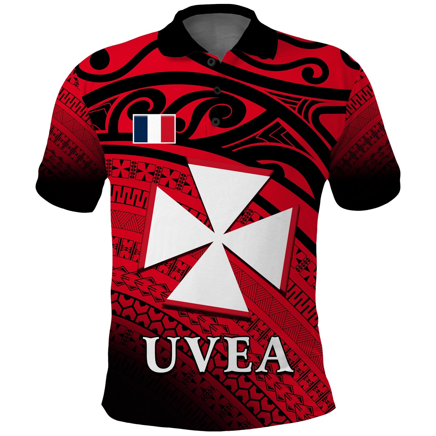 Uvea Chiefdom Wallis et Futuna Polo Shirt Polynesian Pattern and Flag