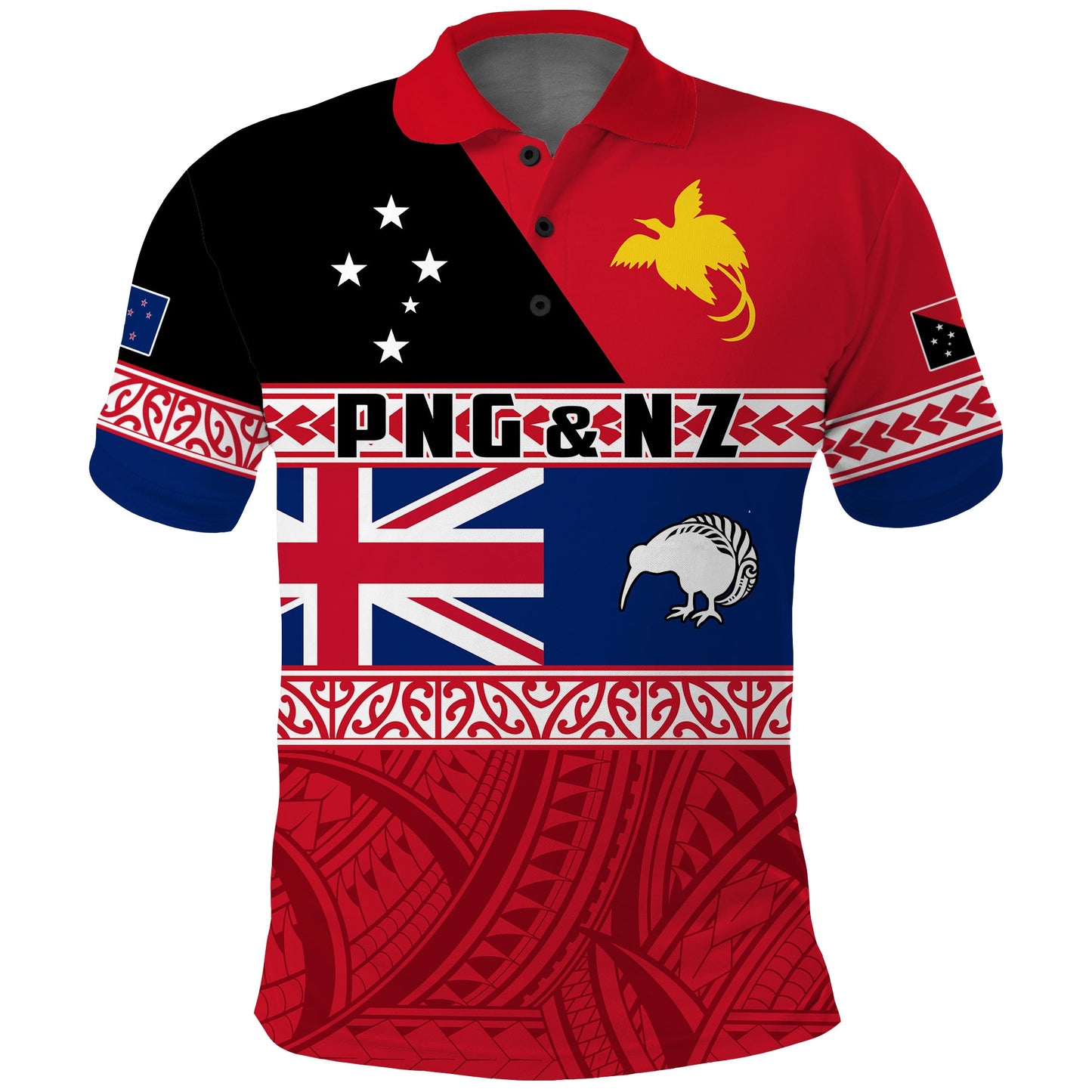 Papua New Guinea and New Zealand Polo Shirt Polynesian PNG and NZ