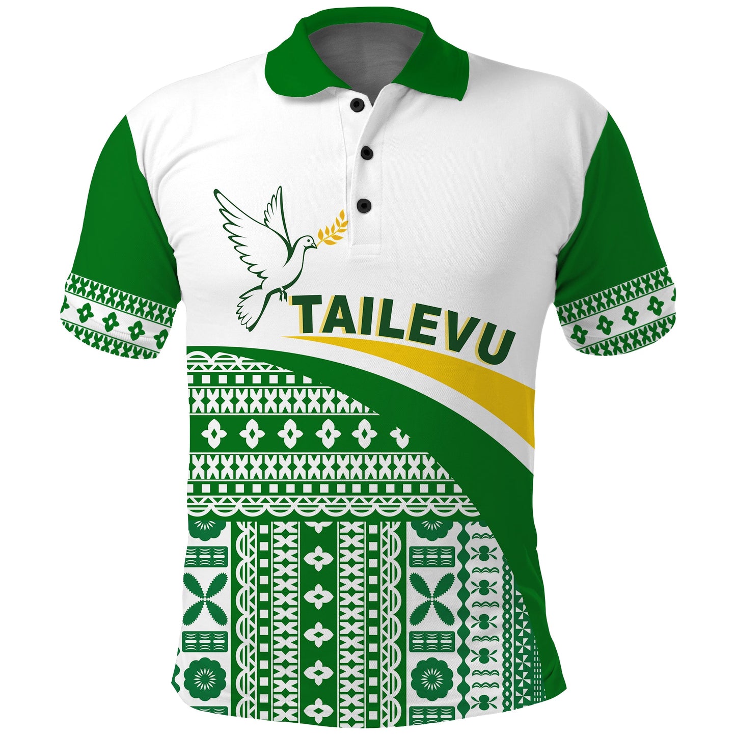 Tailevu Rugby Polo Shirt Fiji Rugby Tapa Pattern White