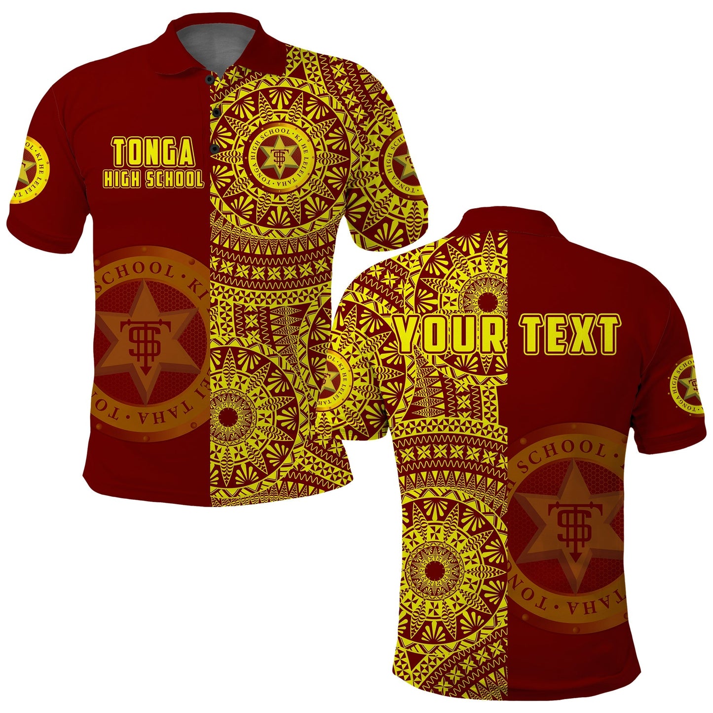 Custom Personalised Tonga High School Polo Shirt Tongan Ngatu Pattern