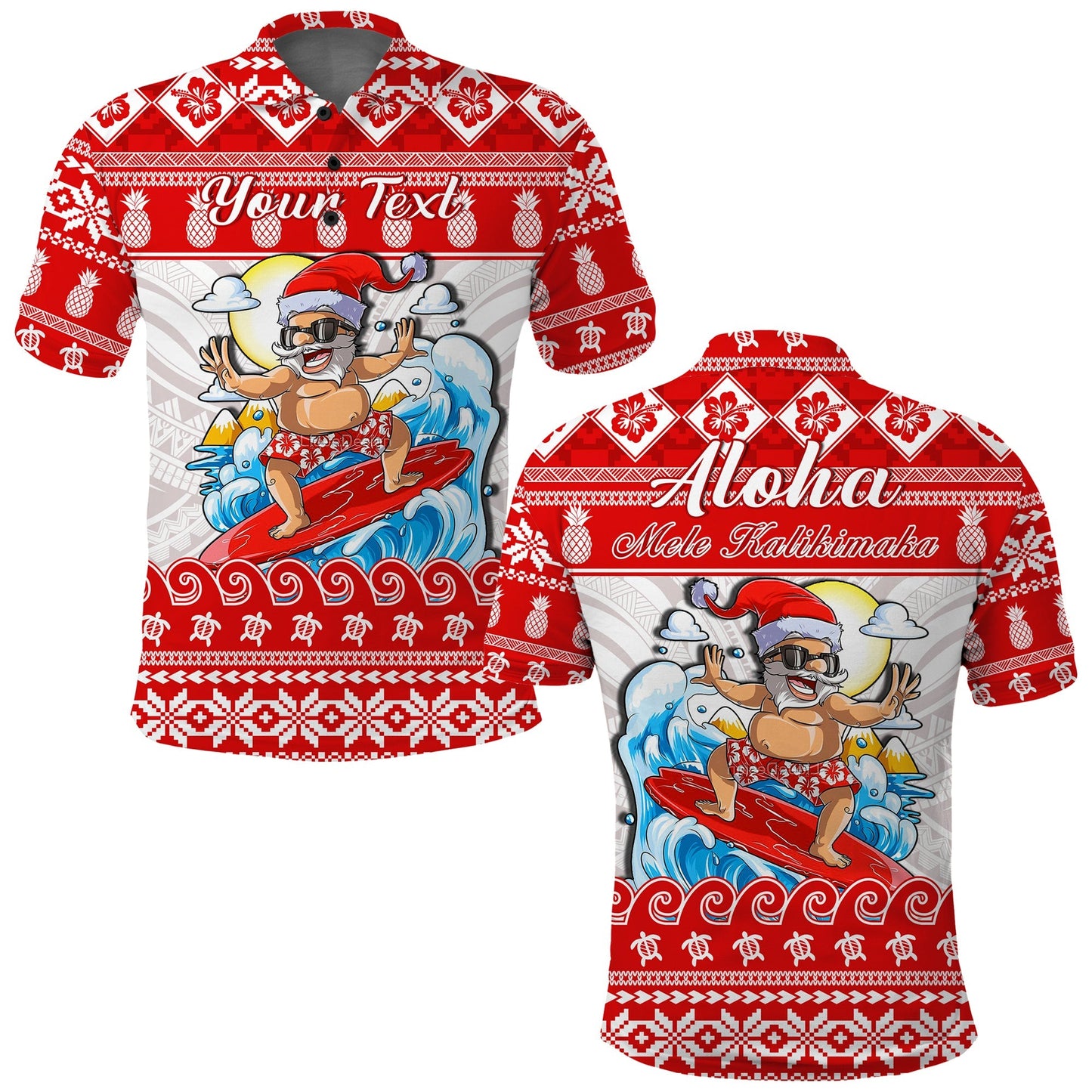 Custom Personalised Hawaii Christmas Polo Shirt Surfing Santa Mele Kalikimaka Polynesian